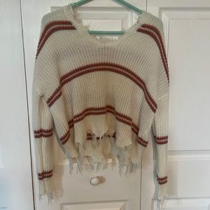 Pink purple and rust distressed knitted sweater